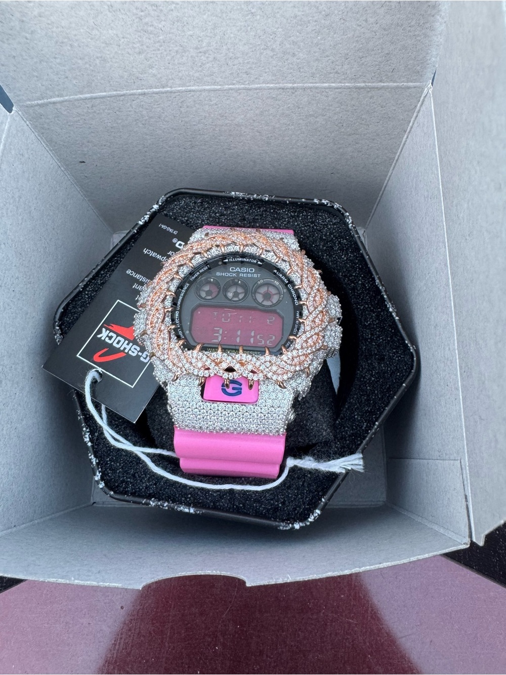 Casio G-Shock Pink and Silver Crystal-Encrusted Digital Watch - Picture 4 of 5